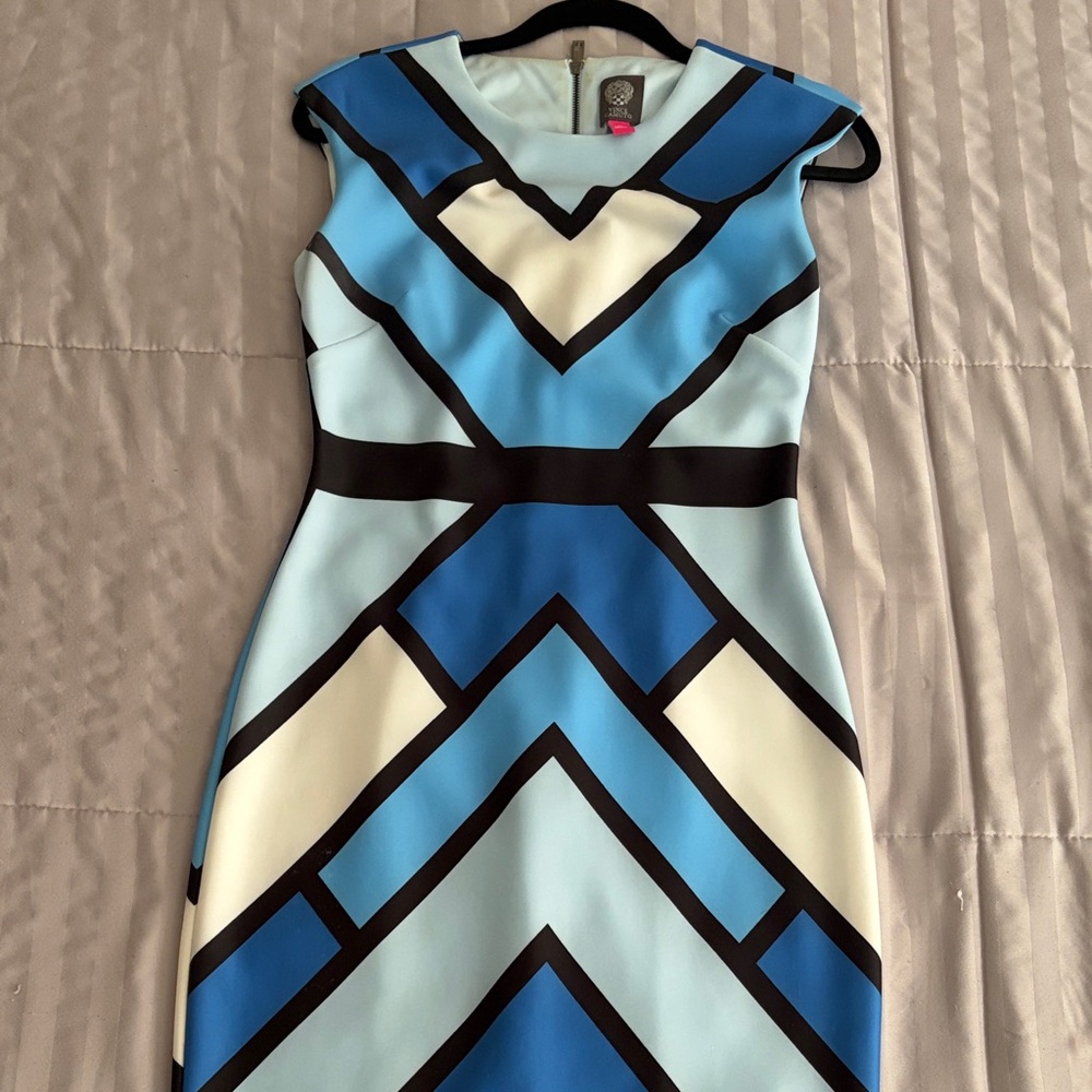 Vince Camuto Geometric Blue and Black Dress